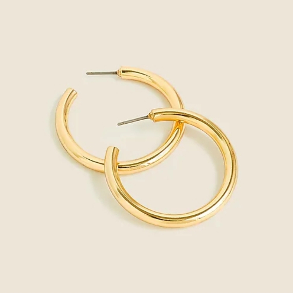New Without Card J. Crew Mini Tube Hoop Earrings In Matte Gold